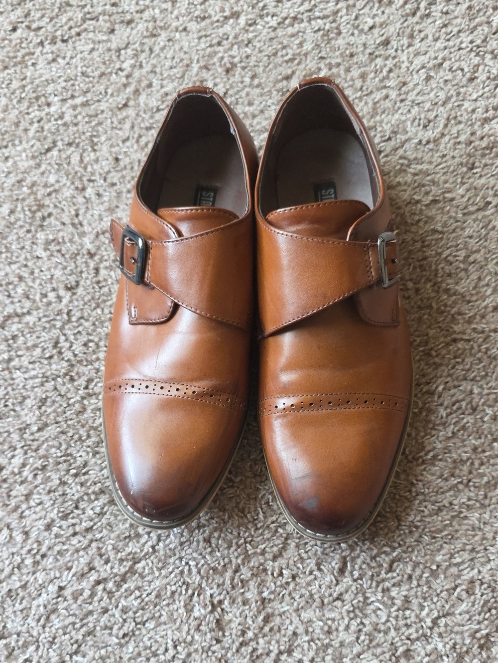 Stacy Adams Youth Size 6M Cognac Brown Single Monk Strap Dress Shoes